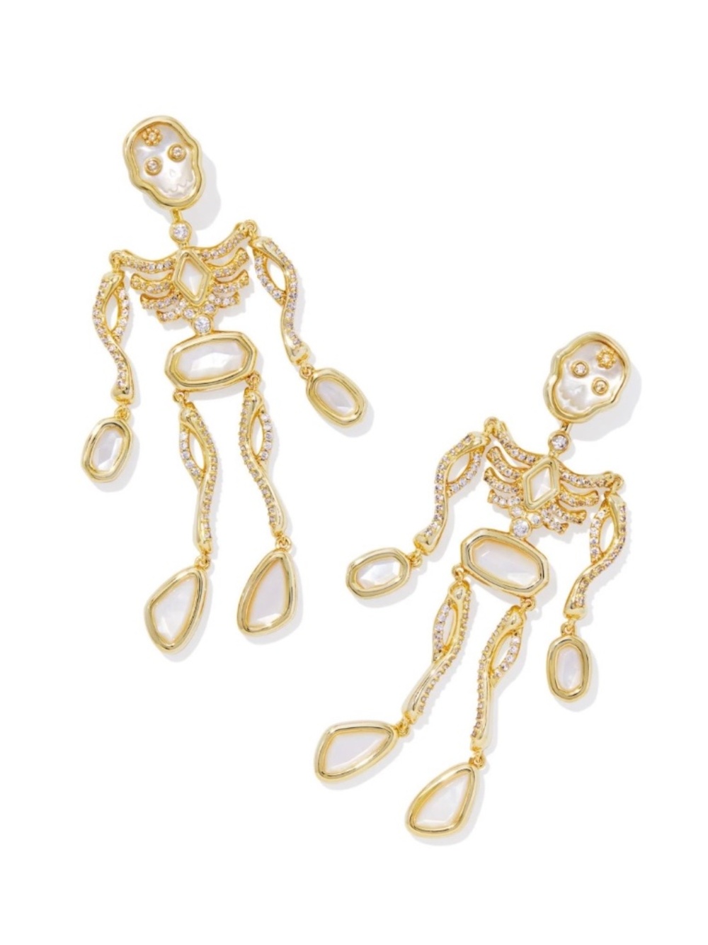 Kendra Scott Skeleton Convertible Gold Statement Earrings(Ivory Mother-of-Pearl)